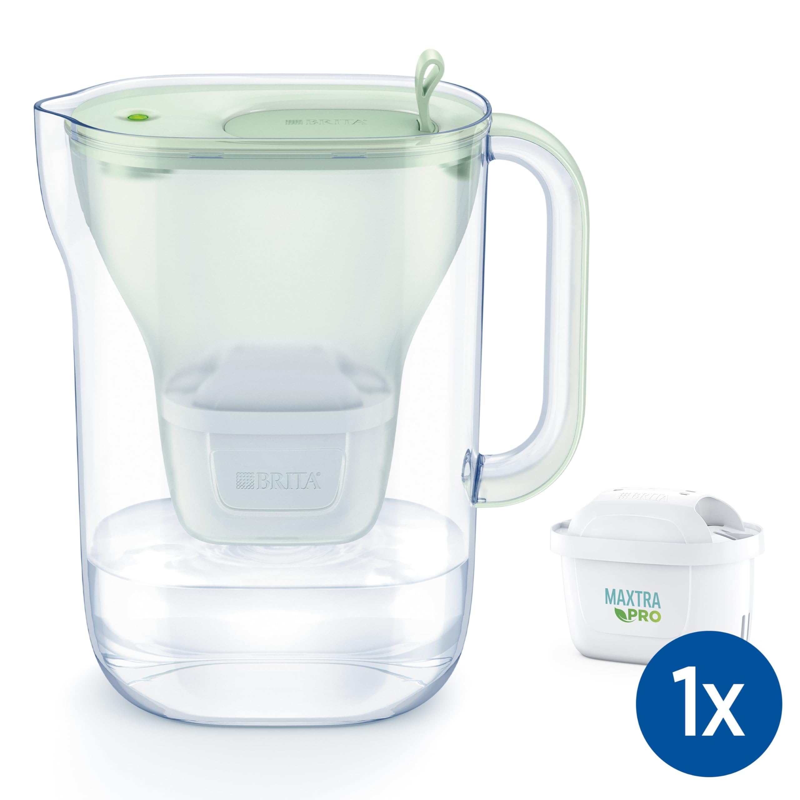 BRITA waterfilterkan Style Eco Groen (2,4L) incl. 1 filtro MAXTRA PRO All-in-1 die PFAS*, chloor en kalkaanslag vermindert, digital vervangingsindicator, Vaatwasmachinebestendig