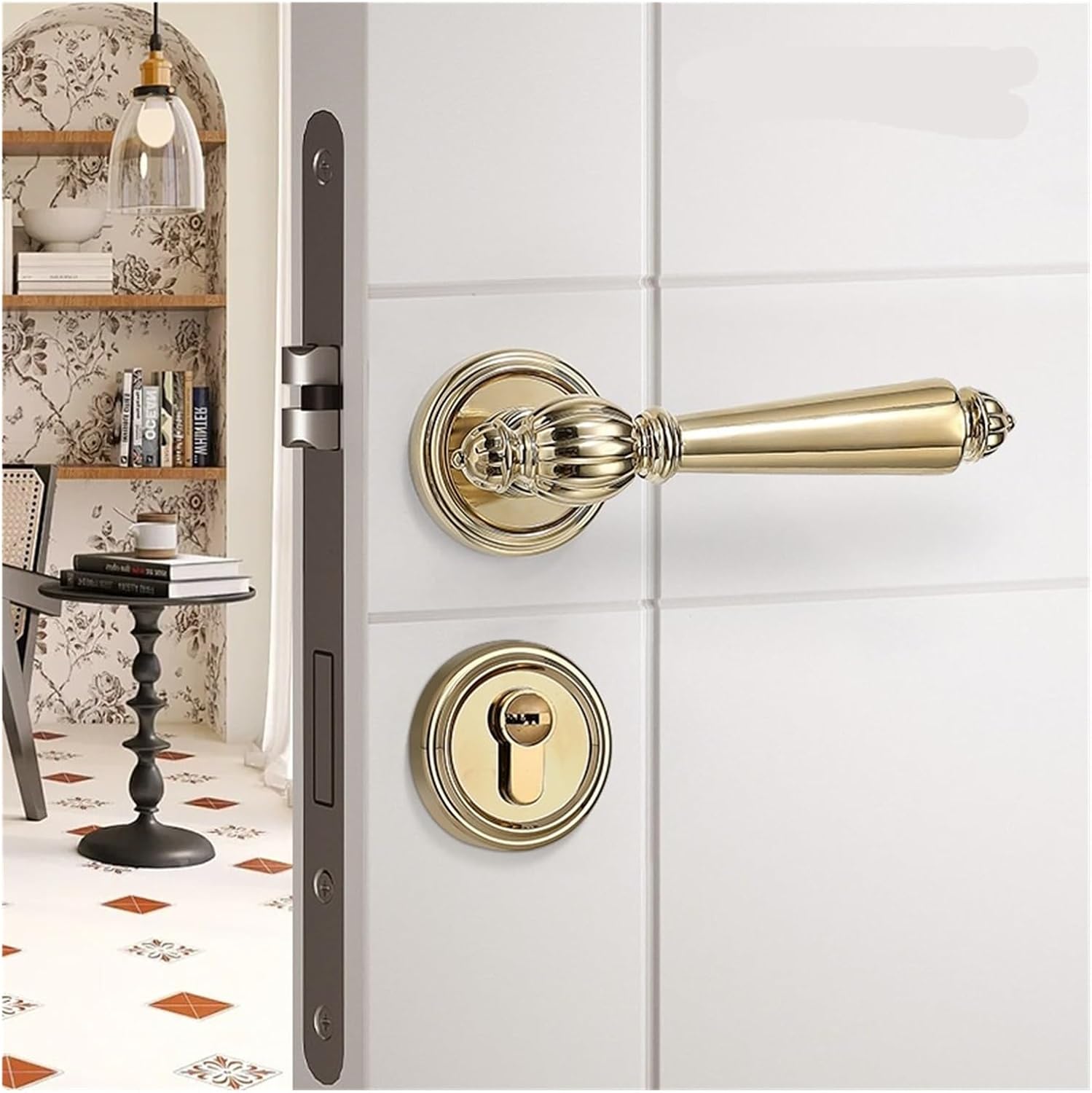 Golden French Door Lock Pumpkin Magnetic Silent Lock Indoor Bedroom Room Door Lock Home Wooden Door Handle(Type C PVD Gold Magnetic)