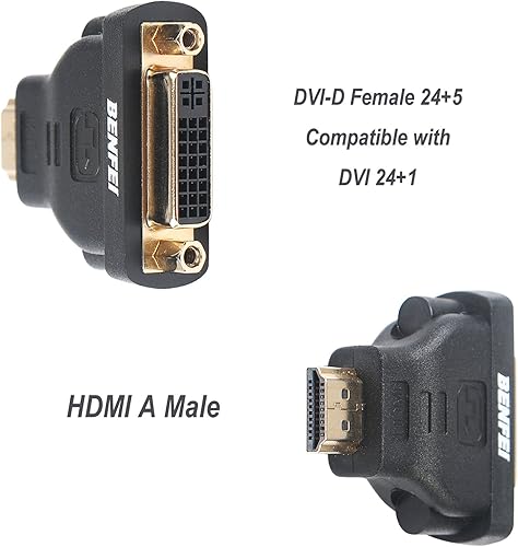 Miniatura 9 de Benfei - Adaptador bidireccional DVI DVI-D a HDMI macho a hembra con cable chapado en oro paquete de 2 unidades