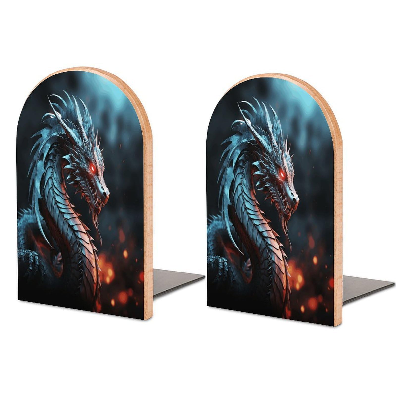 Dragon Bookend Wood Book End for Shelves Heavy Duty Non-Slip Wooden Bookend Support Universal Economy Bookends Fancy Modern Decorative Book Accessories 1 Pairs