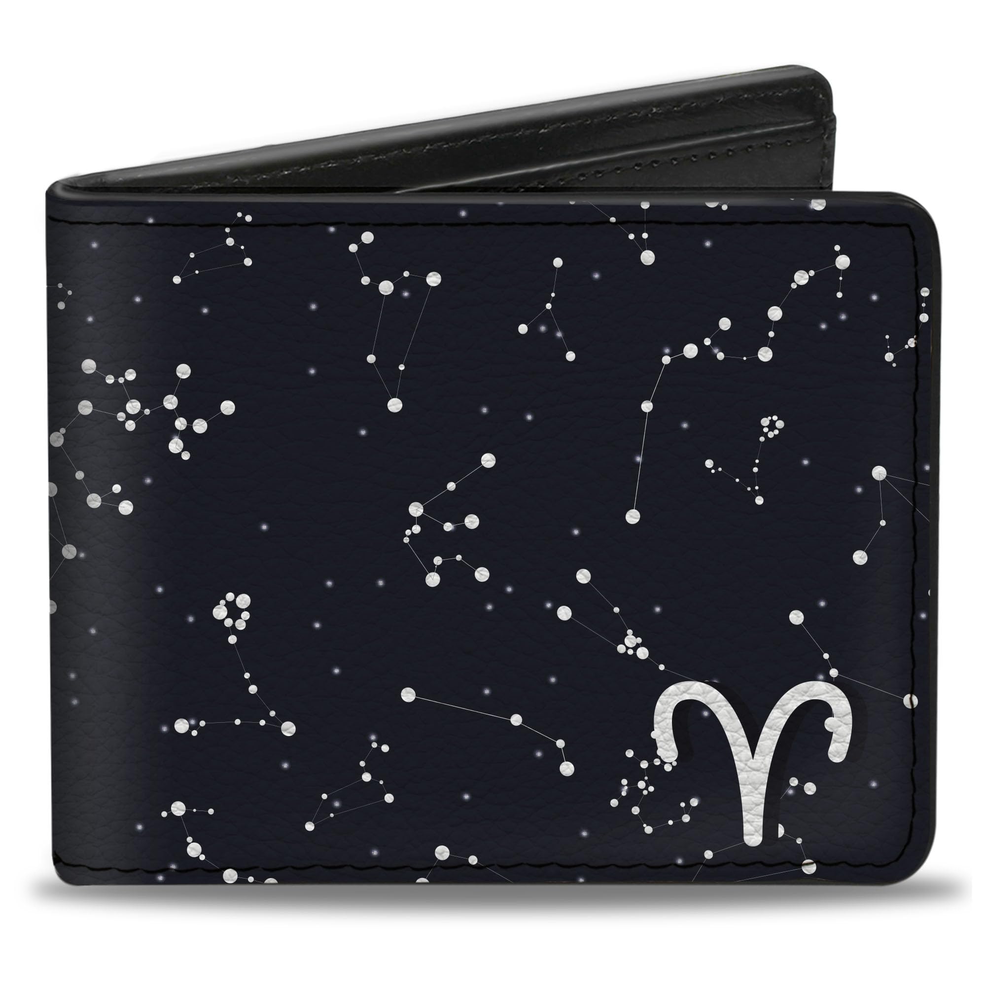 Buckle-Down Men's Wallet, Bifold, Zodiac Aries Symbol Constellations Black White, Vegan Leather, Multi, 4.0