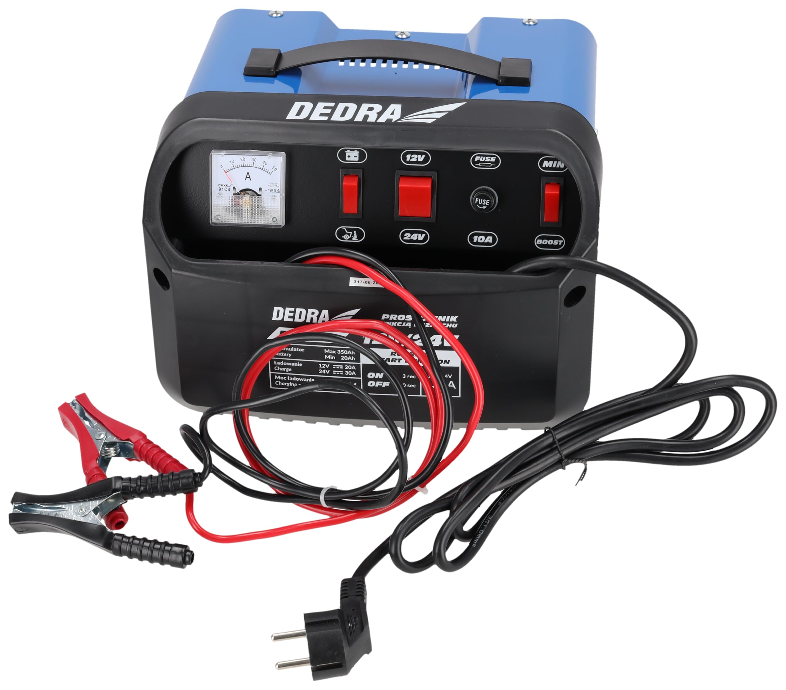 DEDRA Chargeur Démarreur 12/24V 30A Professionnel – Booster Batterie 400A Jusqu’à 350Ah – Fonction Désulfatation + Réparation – Câbles 2m Cuivre Pur, Écran LCDs, Bleu