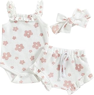 Newborn Baby Girl Clothes Floral Sleeveless Romper Bodysuit + Ruffle Bloomers Shorts Infant Summer Outfits Set