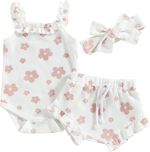 Lucikamy Newborn Baby Girl Clothes Floral Sleeveless Romper Bodysuit + Ruffle Bloomers Shorts Infant Summer Outfits Set