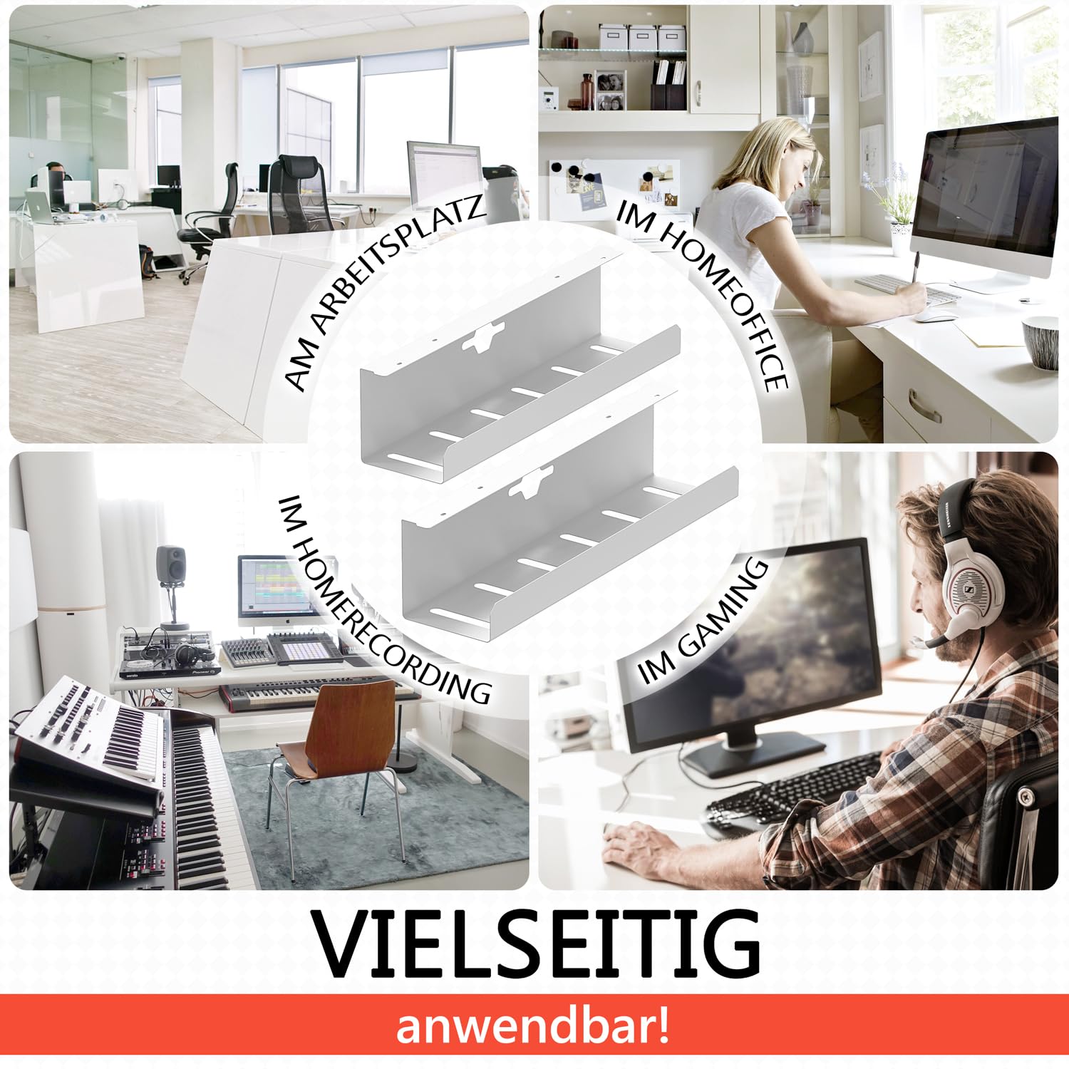 iVengo XL Kabelkanal TÜV-geprüft 2x50cm Kabelmanagement Schreibtisch 2er Set Weiß