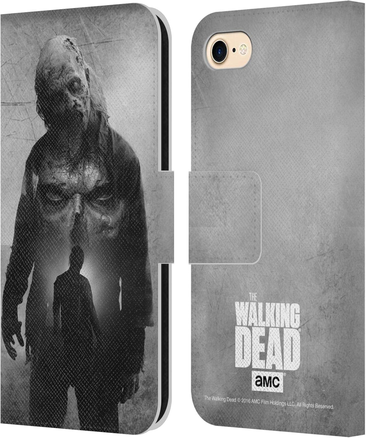 Head Case Designs Officially Licensed AMC The Walking Dead Walker Double Exposure Leather Wallet Case Compatible with Apple iPhone 7/8 / SE 2020 & 2022