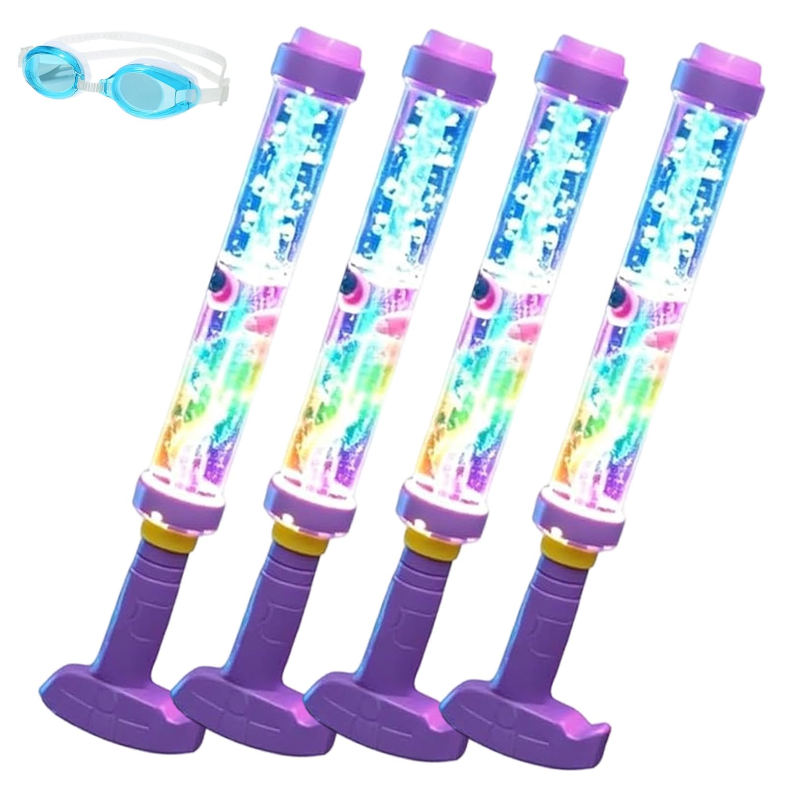 Glowing Rainbow LED Water Blaster, Pull-Push Firework Water Blaster, Summer Fun that Pops Like Magic, Rainbow Water Gun for Pool Party Outdoor Summer Water Games (4pcs)