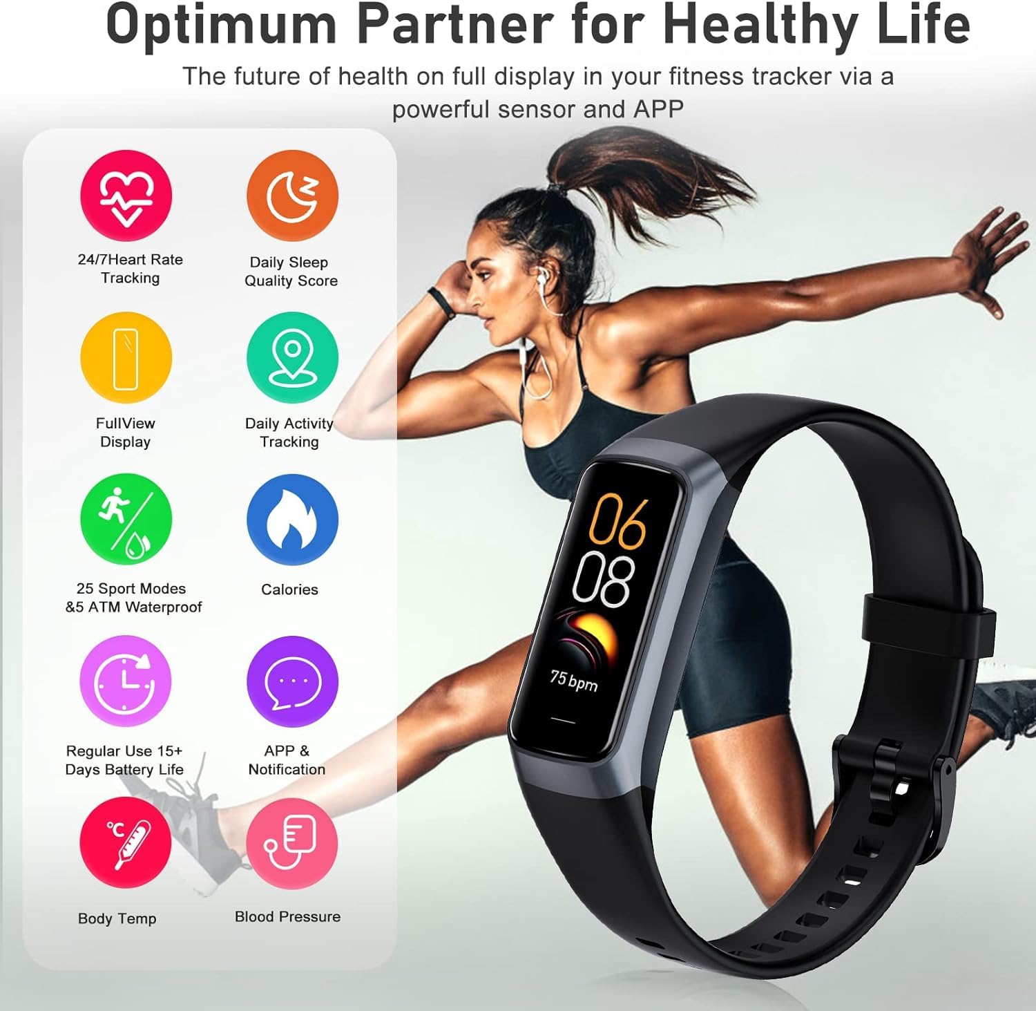 Cubonic Fitness Tracker,Smart Watch,Heart Rate Monitor with 1.10'' AMOLED Touch Color Screen,5 ATM Waterproof,Step Counter for Walking Activity Tracker,Sleep Monitor for Women Men 4
