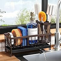 Vista 27 de Cisily Soporte de esponja negro para fregadero de cocina, organizador de caddy de fregadero con soporte alto para cepillo, organizadores de encimera