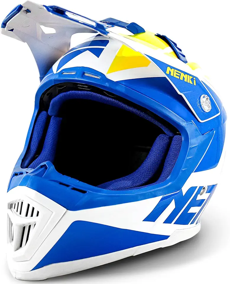 Capacete De Motocross Adulto Para Homens, Capacete Para Quadriciclo, Mx, Utv, Off-Road, Casco Leve Em Fibra De Vidro, Homologado Pelo Dot (Extra Grande, Azul E Branco)