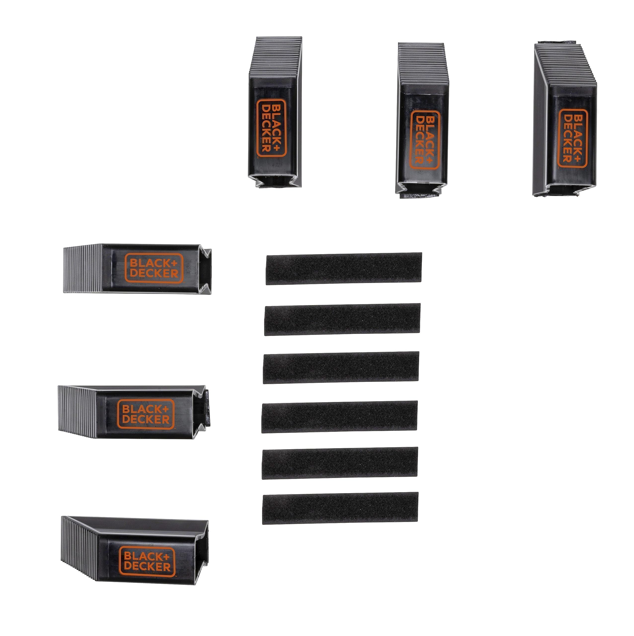 BLACK + DECKER Set di 6 blocchi per bagagliaio, per valigie, traslochi, shopping e molto altro ancora, clip per bagagli, in plastica, colore nero