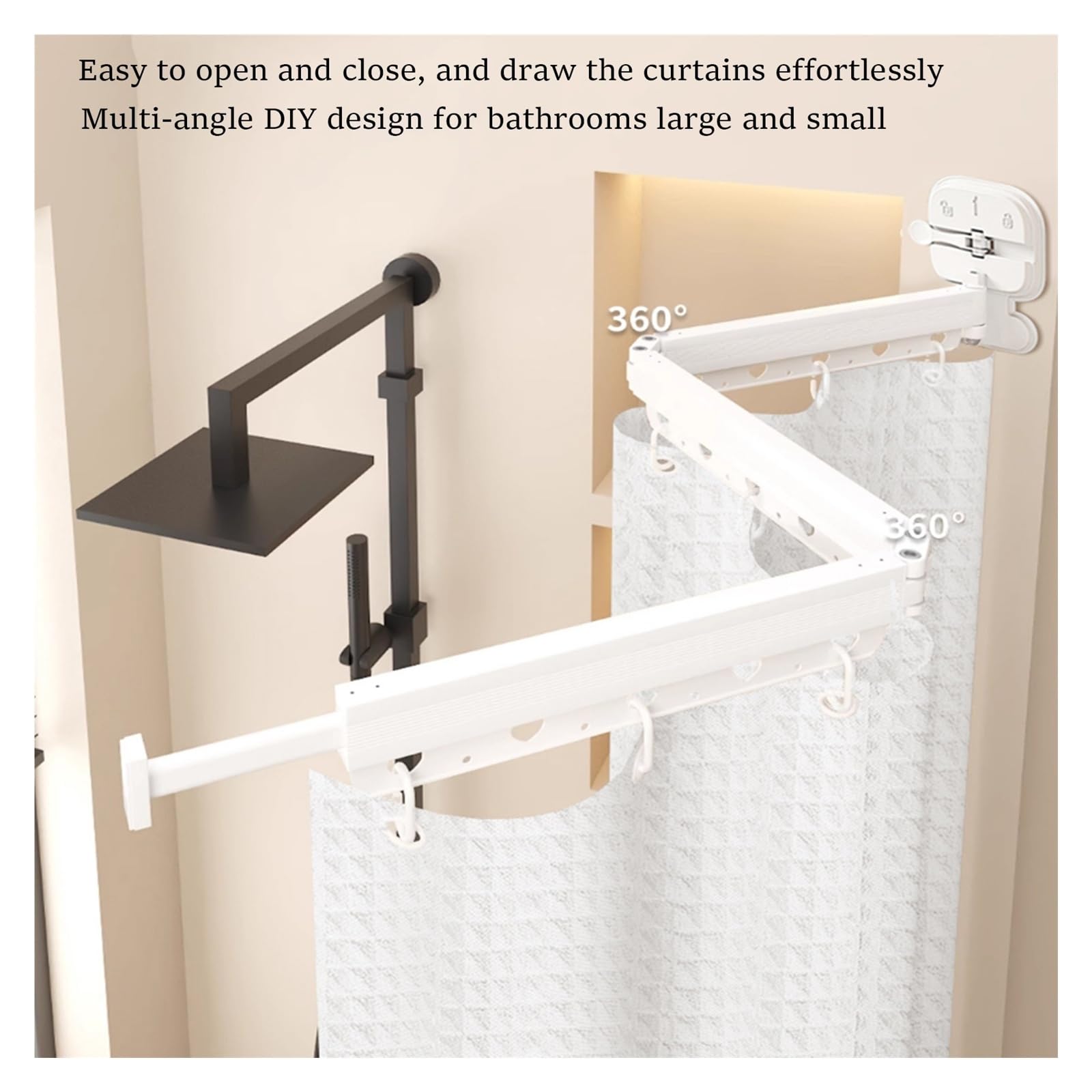 Varillas extensibles ajustables e impermeables para ducha, plegables, sin perforaciones, para baño, ahorro de espacio, invisibles, color blanco, 120 x 200 cm (ancho x alto)