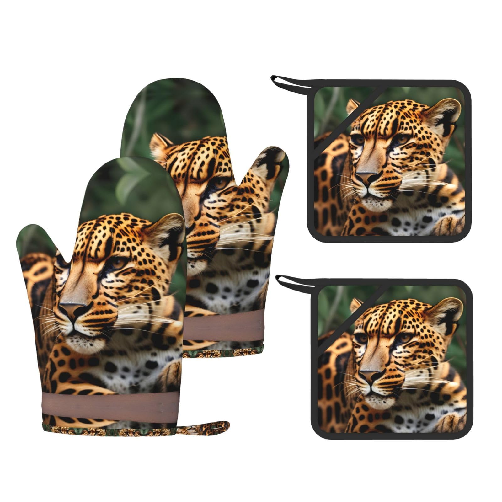 Lot de 4 maniques en silicone motif léopard résistantes à la chaleur pour cuisine