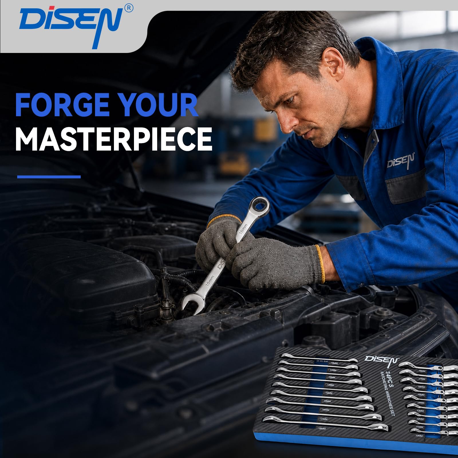 DISEN 34 Piece Ratcheting Wrench Set - Magnetic Pickup -5