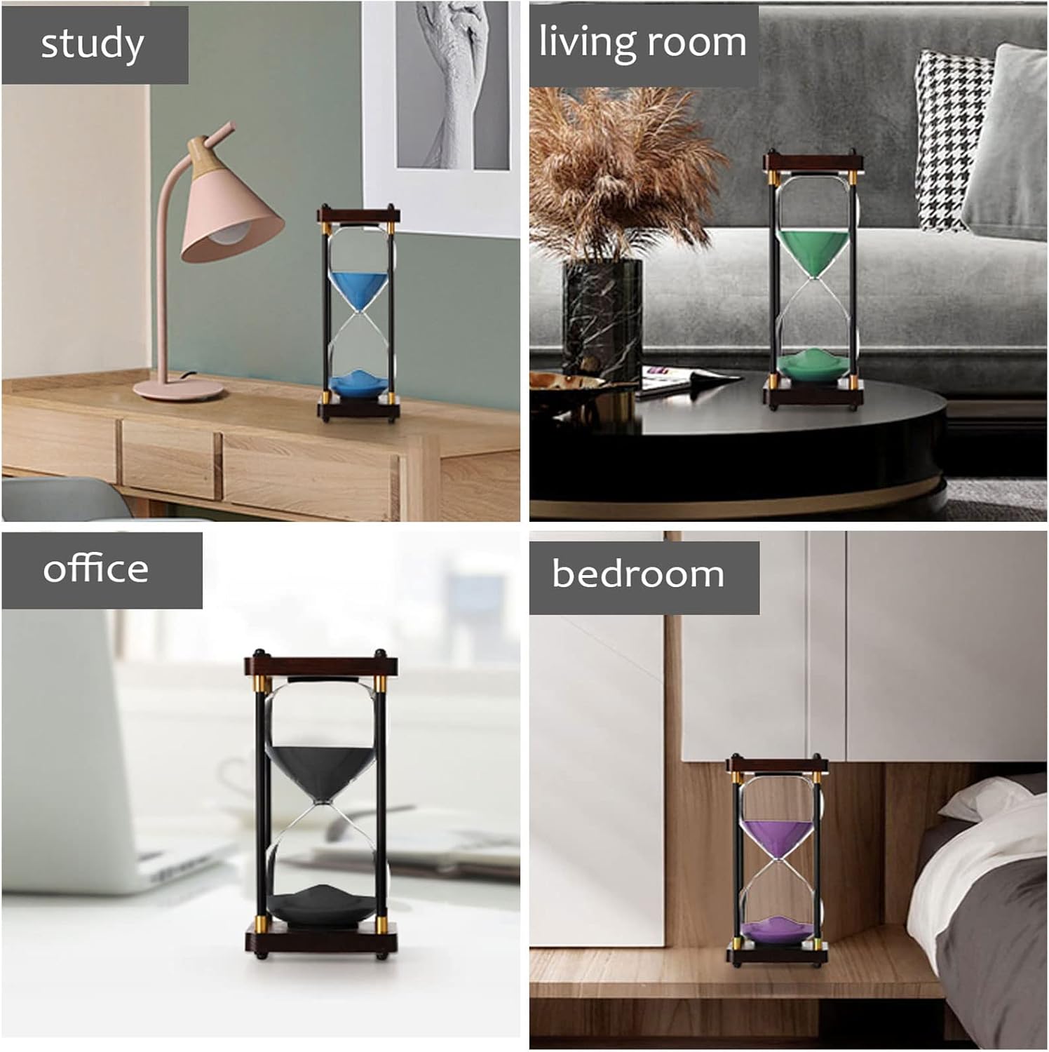 Hourglass Timer, Colorful Hourglass Sand Timer - Wooden Frame Decorative Sandglass Adults - Fun Desk Decor for Home, Office, Classroom Time Management Tool(Black Sand,30 Minutes (19cm*8.5cm))