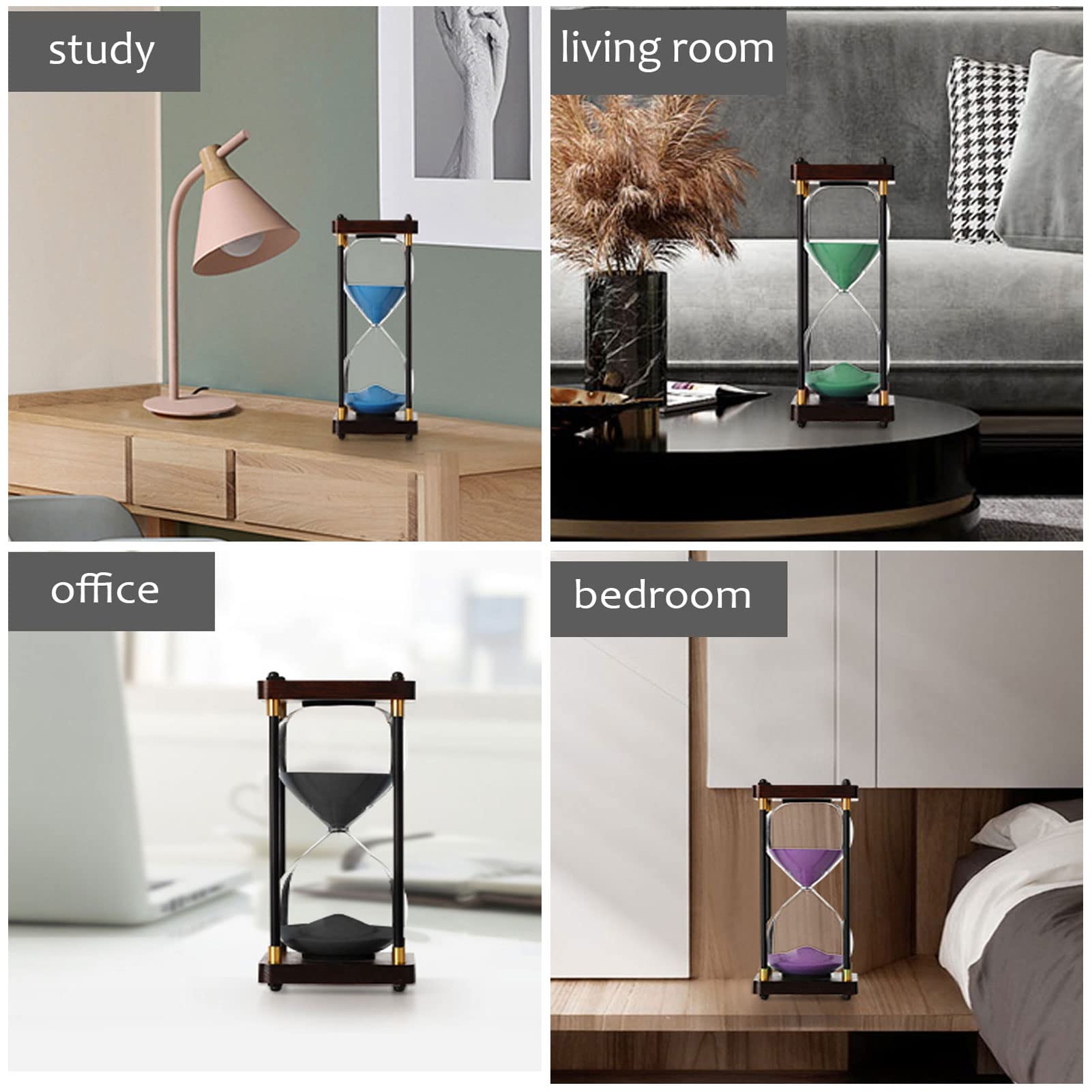 Sanduhr-Timer, Bunte Glas-Sanduhr, Holzrahmen, Sand, dekorative Sanduhr, Sanduhr-Timer for Kinder, Glas-Sanduhr, Sanduhr for Zuhause, Schreibtisch, Geschenke, Büro, Dekoration, kreative Geschenke (Co