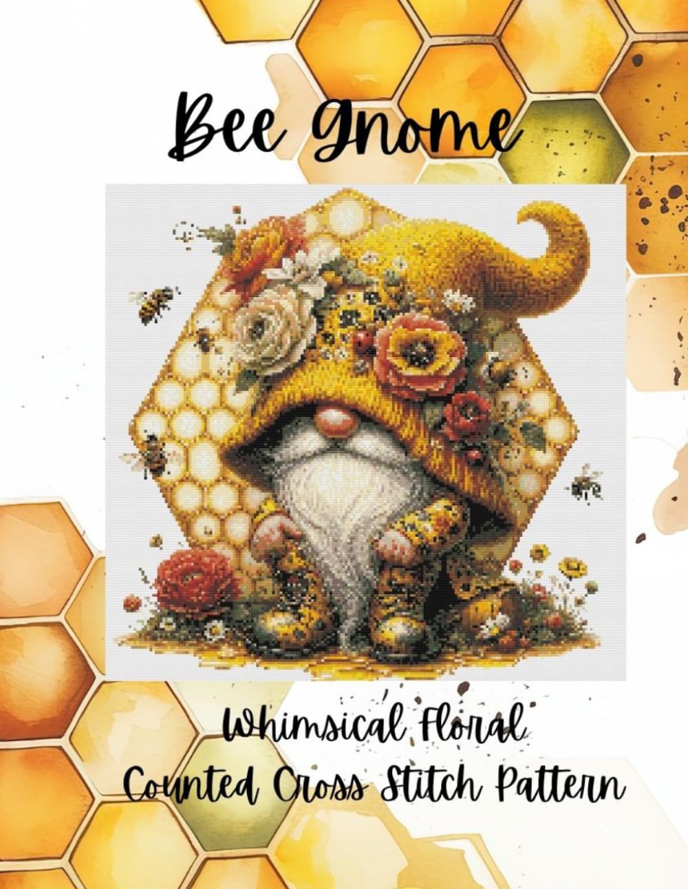 Bee Gnome: Whimsical Floral Counted Cross Stitch Pattern