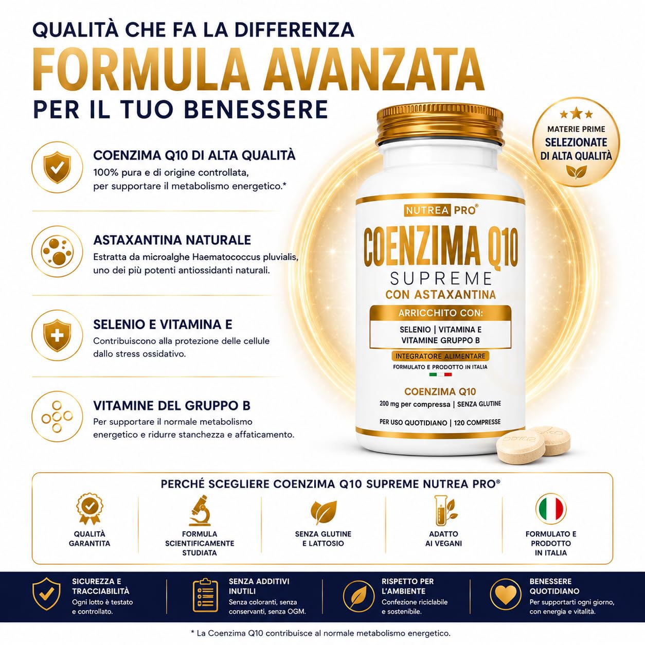 Coenzima Q10 200mg con Astaxantina 1mg |Coenzima Q10 migliore stabilità del normale q10 ubichinolo| Q10 Coenzima complex formulata con coq10 Astaxantina Vitamina E B12 B6 B2| NUTREAPRO®