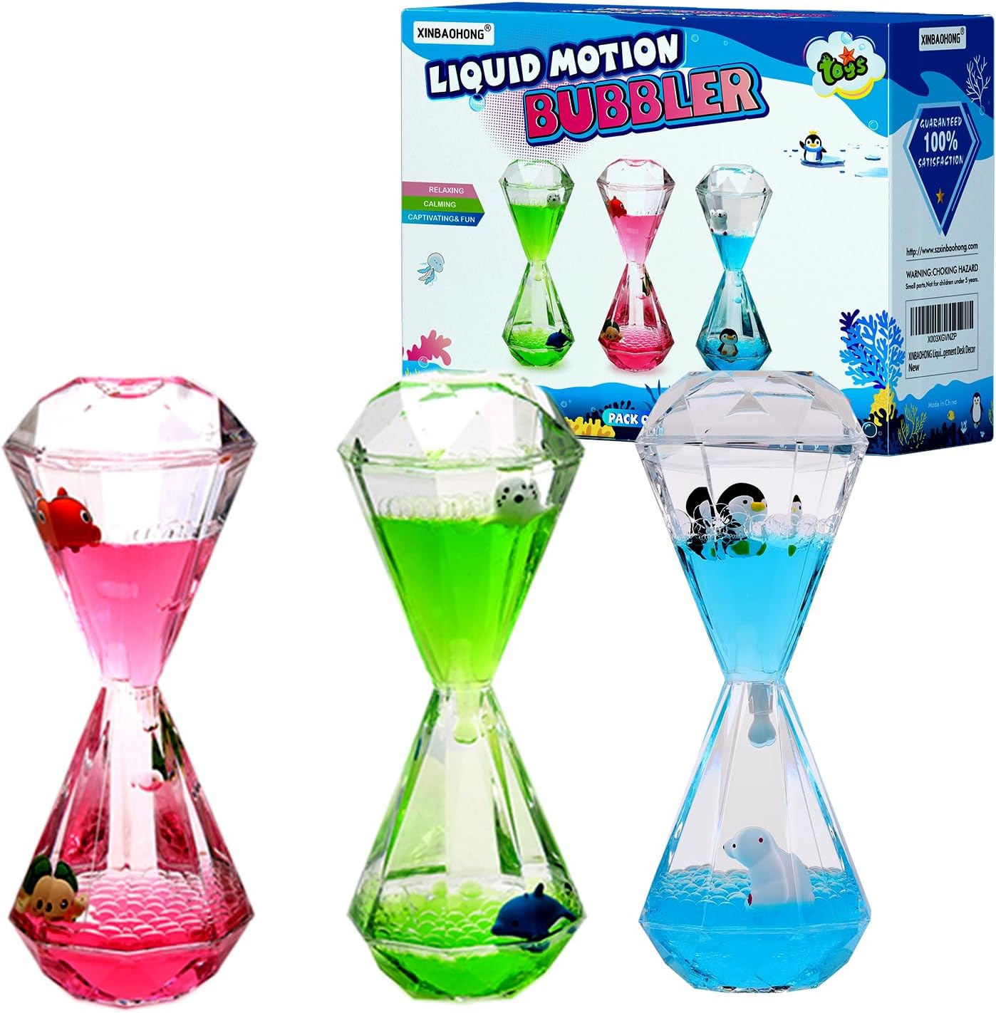XINBAOHONG Liquid Motion Bubbler for Kids and Adults Hourglass Liquid Bubbler Timer for Sensory Play Fidget Toy Stress Management Desk Decor(Blue) (1 Blue+1 Pink+1 Green)