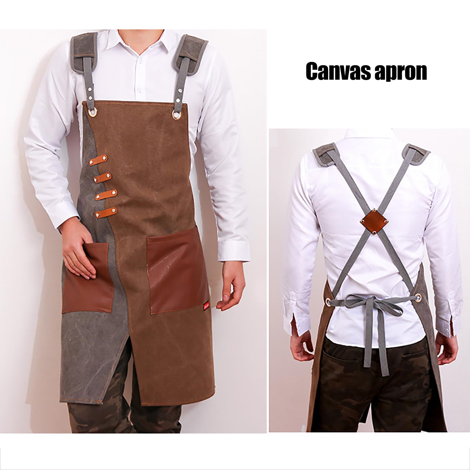 Fartuch Kuchenny Z Płótna, Regulowany, Krzyżowy Z Tyłu, Z Kieszeniami, Unisex, Do Gotowania, Grillowania I Pieczenia A,One Size