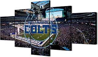(60X100CM/5PCS) Framed Canvas Print Original Poster - Indianapolis Lucas Oil Stadium With Colts Neon Sign - American football Wall Art for Home and Office Decor