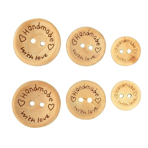 Handmade with Love Buttons - 150 Pcs Round Wooden Craft