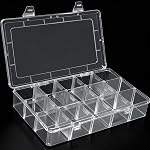 DUOFIRE Plastic Organizer Container Storage Box Adjustable Divider Removable Grid Compartment for Jewelry Beads Earring Container Tool Fishing Hook Small Accessories (15 grids, White X4)