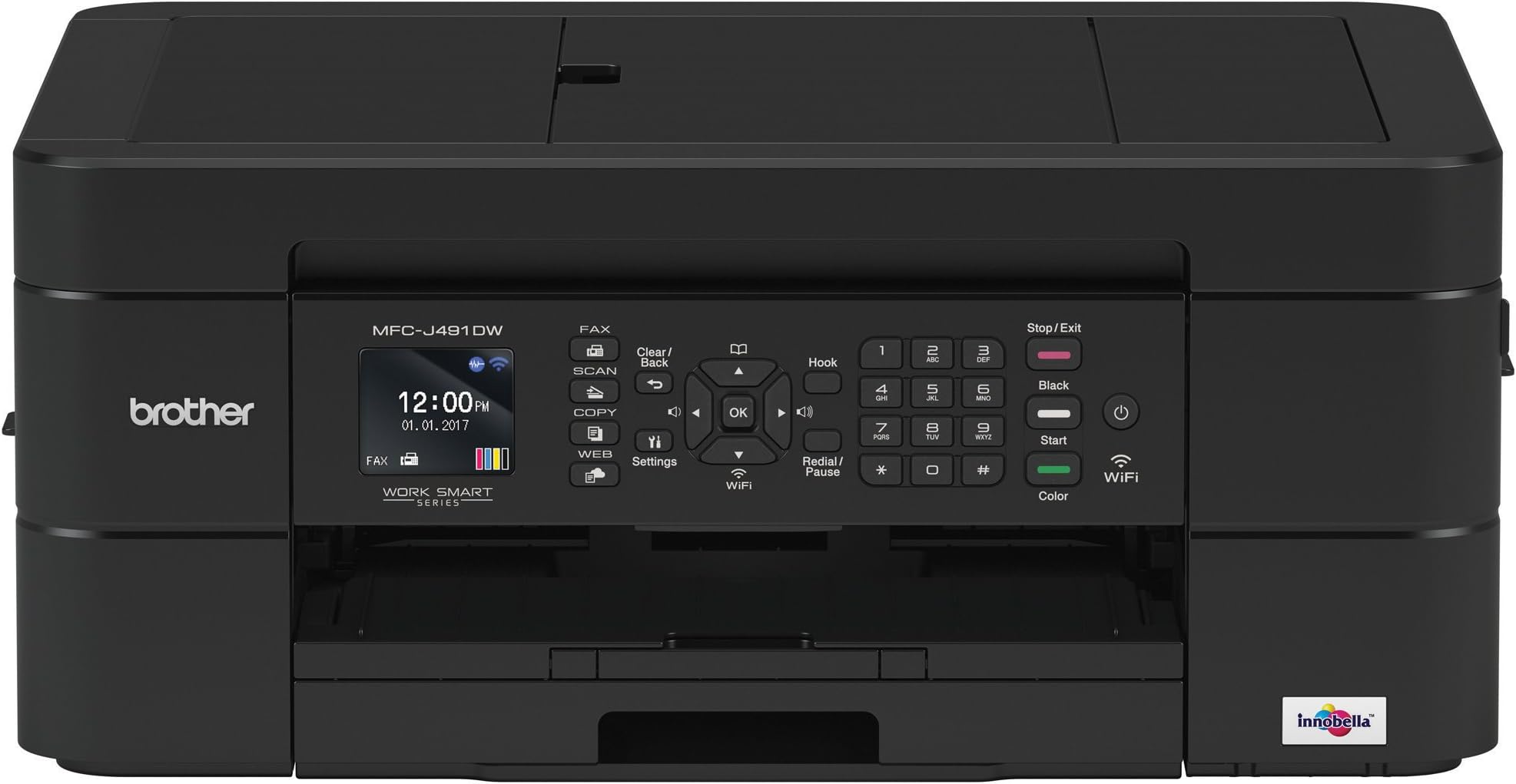 Wireless All-in-One Inkjet Printer, MFC-J491DW, Multi-function Color Printer, Duplex Printing, Mobile Printing,Amazon Dash Replenishment Enabled, Black, 8.5 (MFCJ491DW)