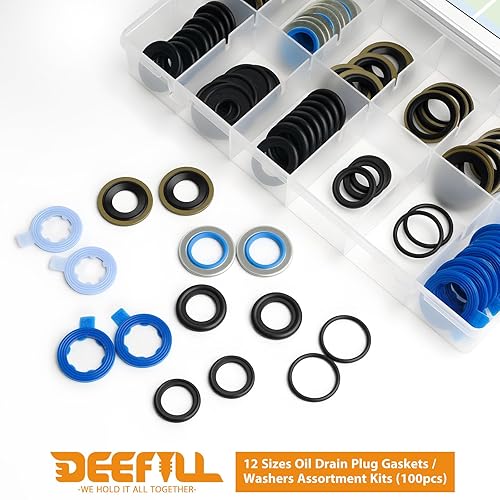 Miniatura 7 de DEEFILL Kit de surtido de juntas de tapón de drenaje de aceite de goma metálica de 100 piezas y 12 tipos para reemplazar 097-021, 097-025, 097-035,