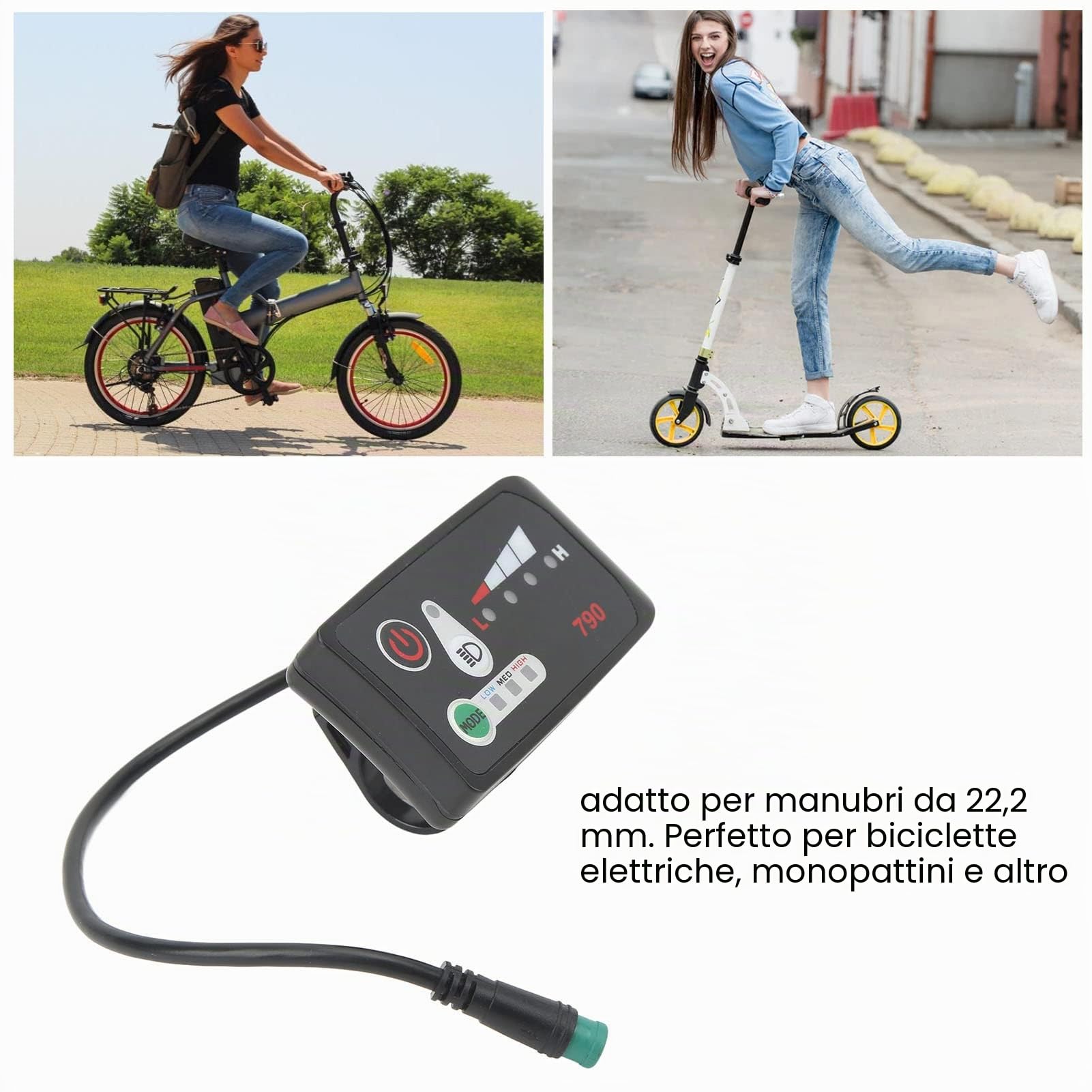 Bicicletta elettrica LED Power Display Panel Elettrico Bici Modifica Display Meter con Impermeabile 5P Spina per 22.2mm Manubrio
