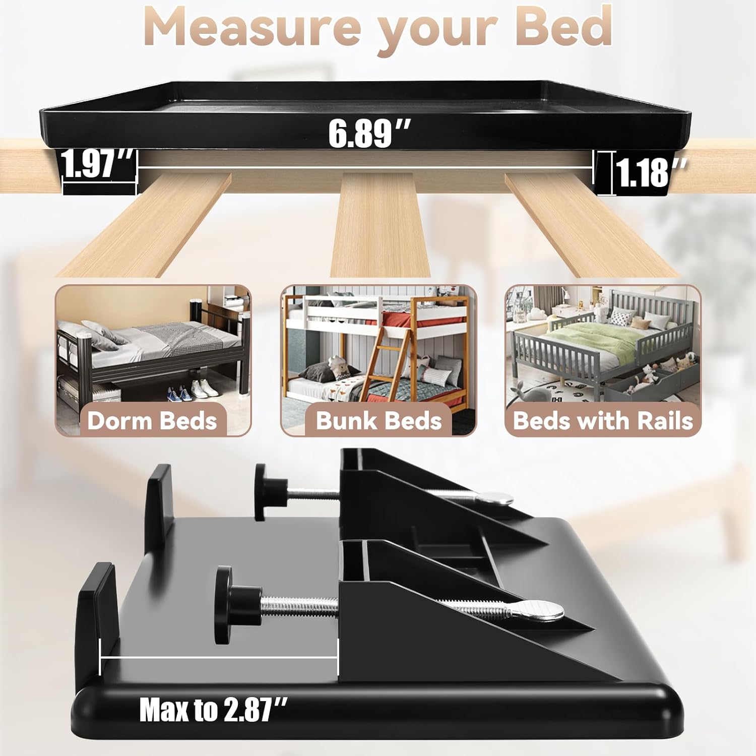 Bedside Shelf Dorm Bunk Bed, Bedside Caddy Shelf Dorm Bed, No Drill College Nightstand Organizer for Personal Items Books Glasses Apartment Bedroom Compact Space Solution Small+Black - Image 5