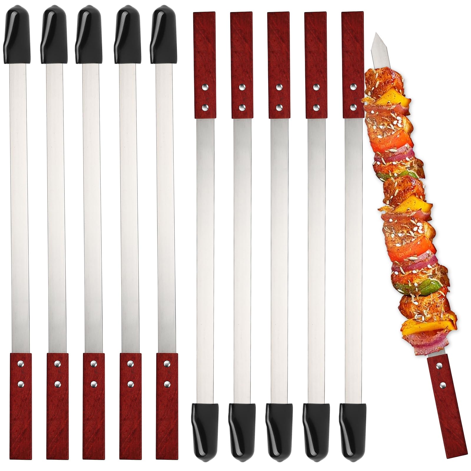 Brochettes barbecue inox 60cm de qualité supérieure avec manche en bois robuste