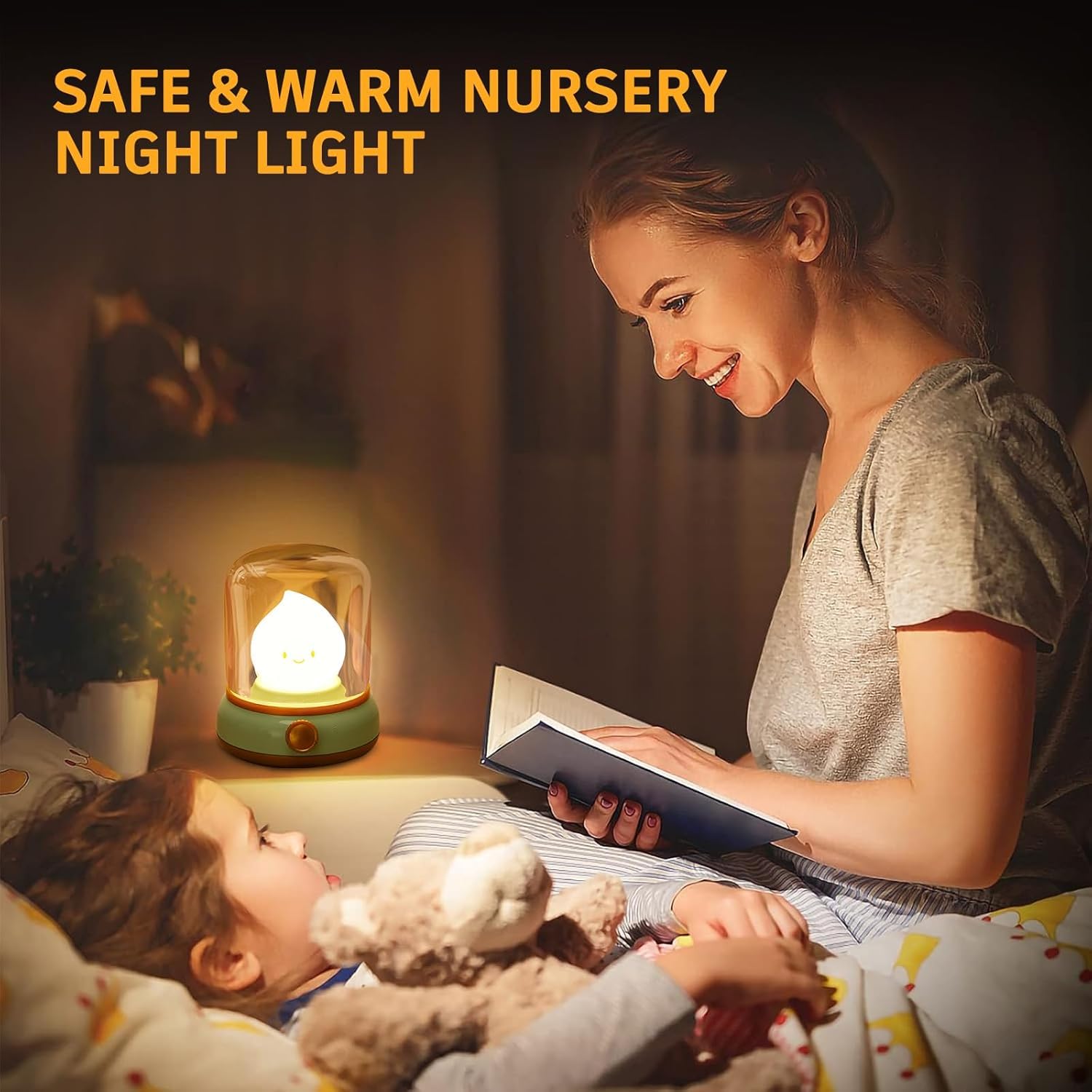Luce notturna a forma di falò, simpatica lampada da comodino in stile cherosene, 2 modalità, dimmerabile, ricaricabile, luce notturna con timer per allattamento, sonno dei bambini, campeggio e