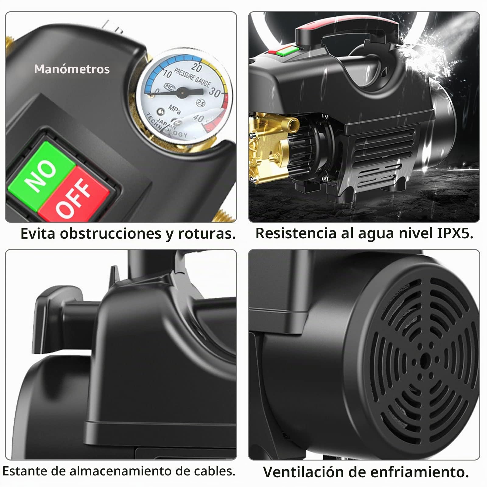Hidrolimpiadora de Alta Presion, Hidrolavadora Profesional de 180bar, 6,5 l/min 2200W con Tubería de Entrada de Agua de 2 m, Tubería de Salida y Accesorios, para el Hogar/Automóvil/Patio