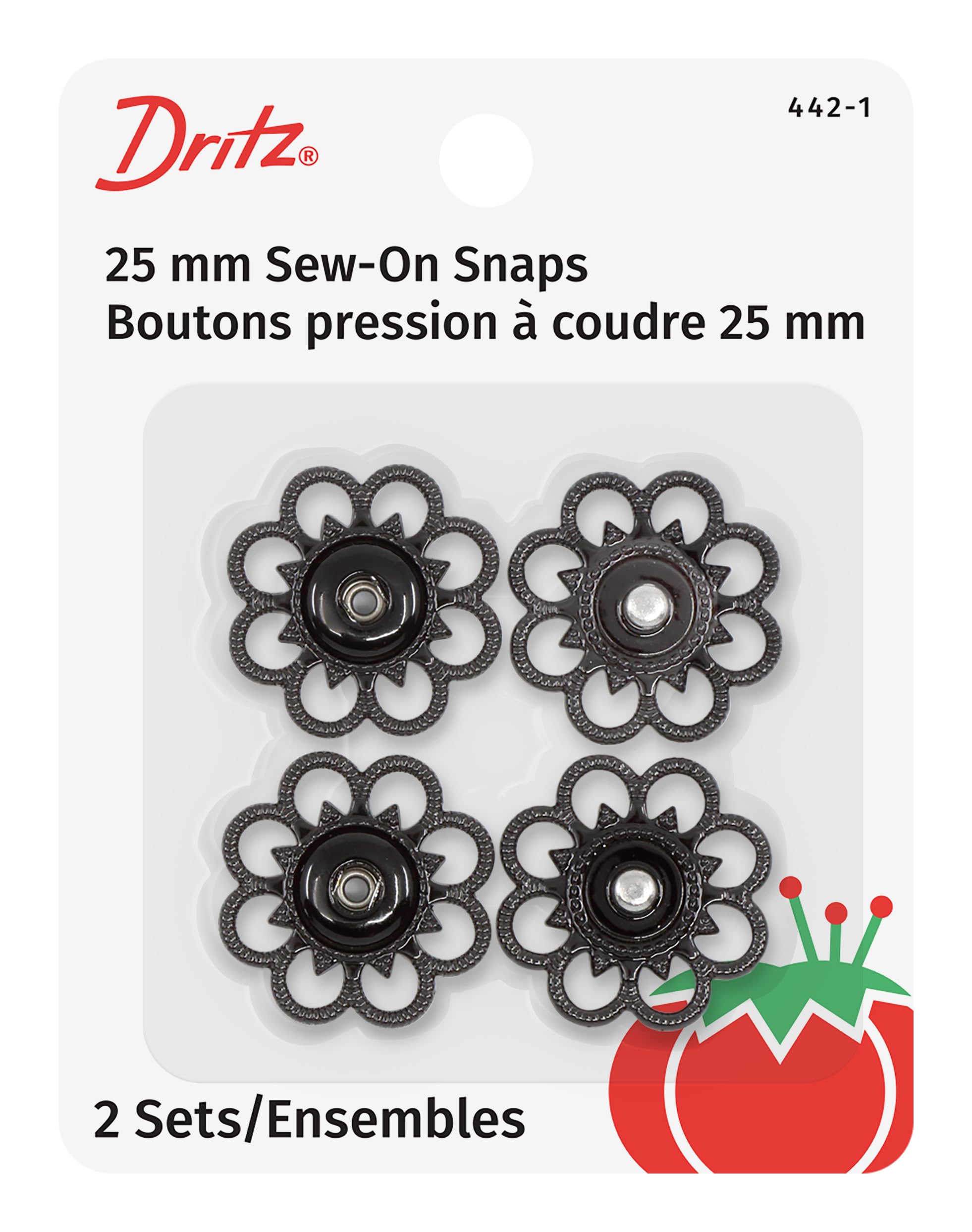 Dritz Sew-On Snaps with Flower Design, Black, Size 25mm