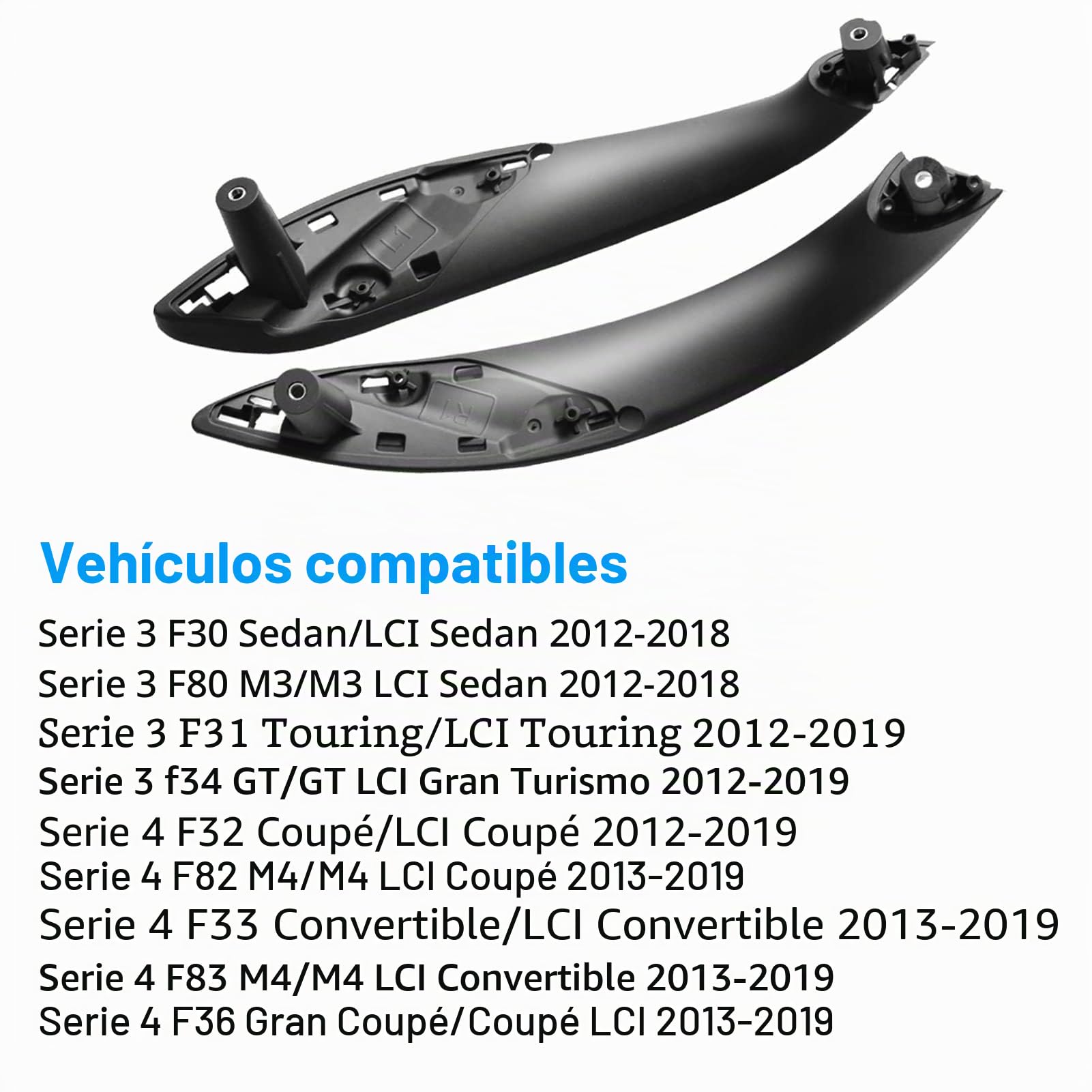 2PCS Compatible con Tirador Puerta BMW Serie 3 F30 F31 F34 F80 Manijas Para Puertas Izquierdo+ Tirador Puerta Derecha Serie 4 F32 F33 F36 F82 F83 Manillas Puertas Interior-Negro