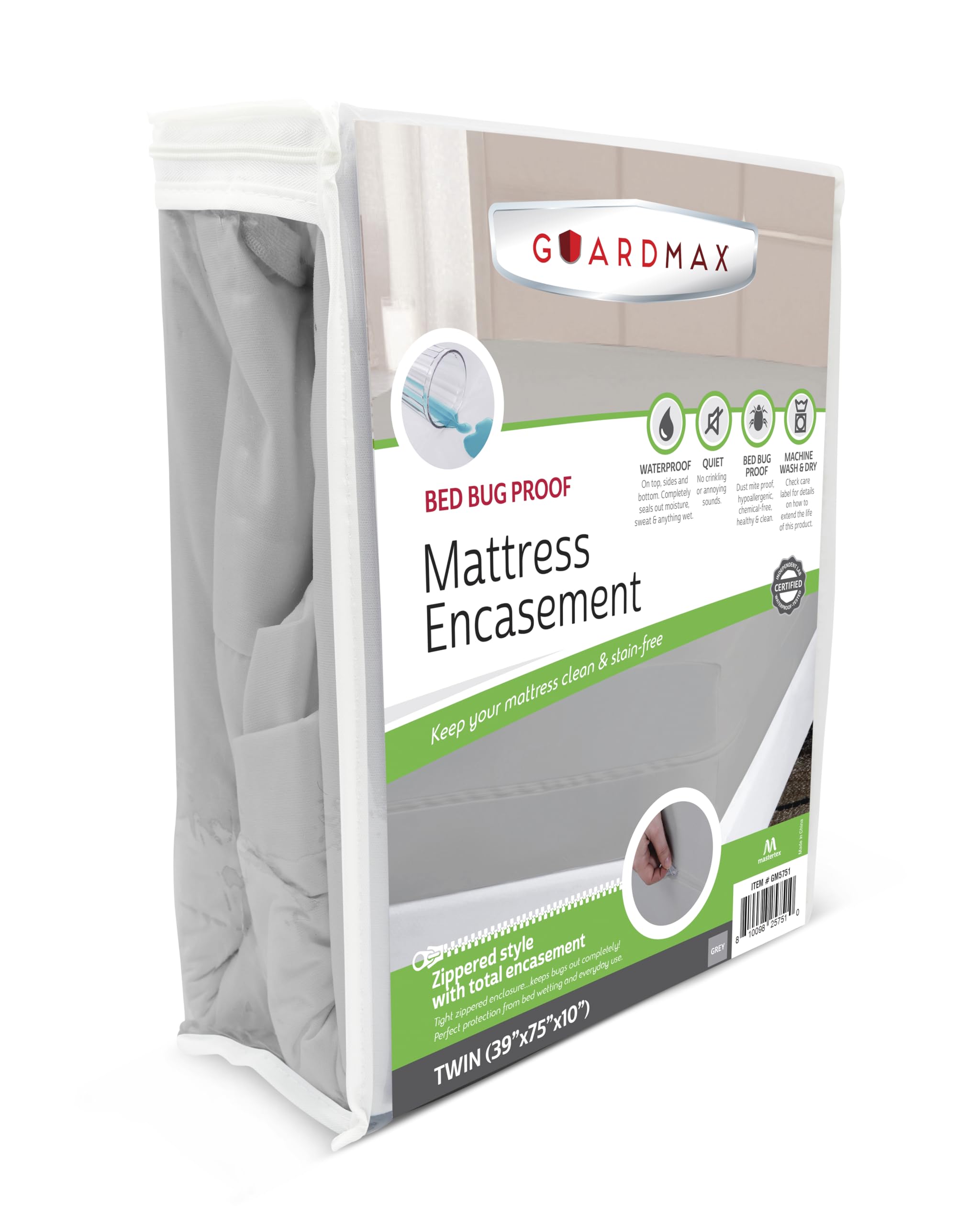 Guardmax - Funda de colchón de punto jersey con cremallera, tamaño individual, protector impermeable y a prueba de chinches, polvo y ácaros, ropa de cama cómoda, suave y silenciosa, 99 x 190 x 25 cm
