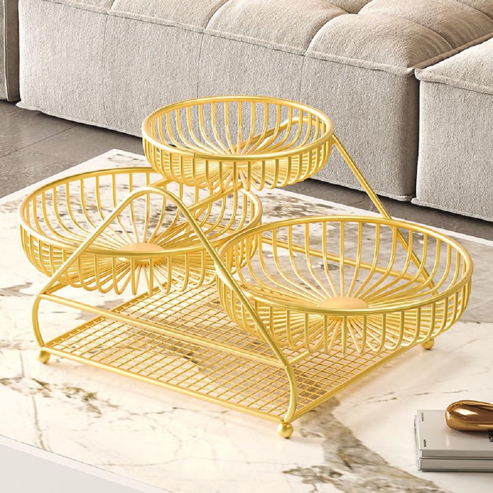 Cesta metálica de 3 niveles para organizar frutas y verduras en la cocina