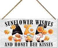 Vista 1 de Letrero decorativo para puerta delantera, deseos de girasol y besos de abeja de miel, letrero de gnomo de verano para decoración del hogar, porche