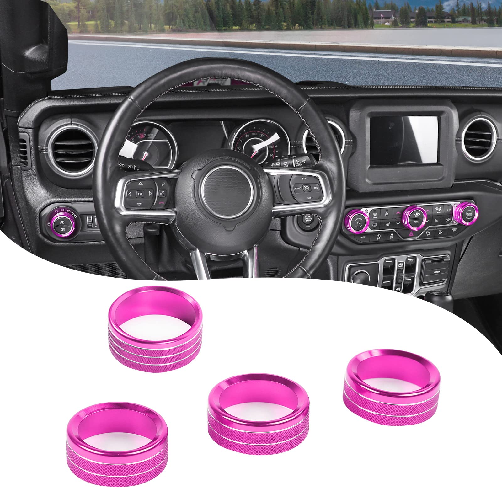 Center Console Air Conditioner Switch Knob Trim Cover Headlight Knob Trim Cover Aluminum Alloy Interior Accessories for Jeep Wrangler JL JLU &