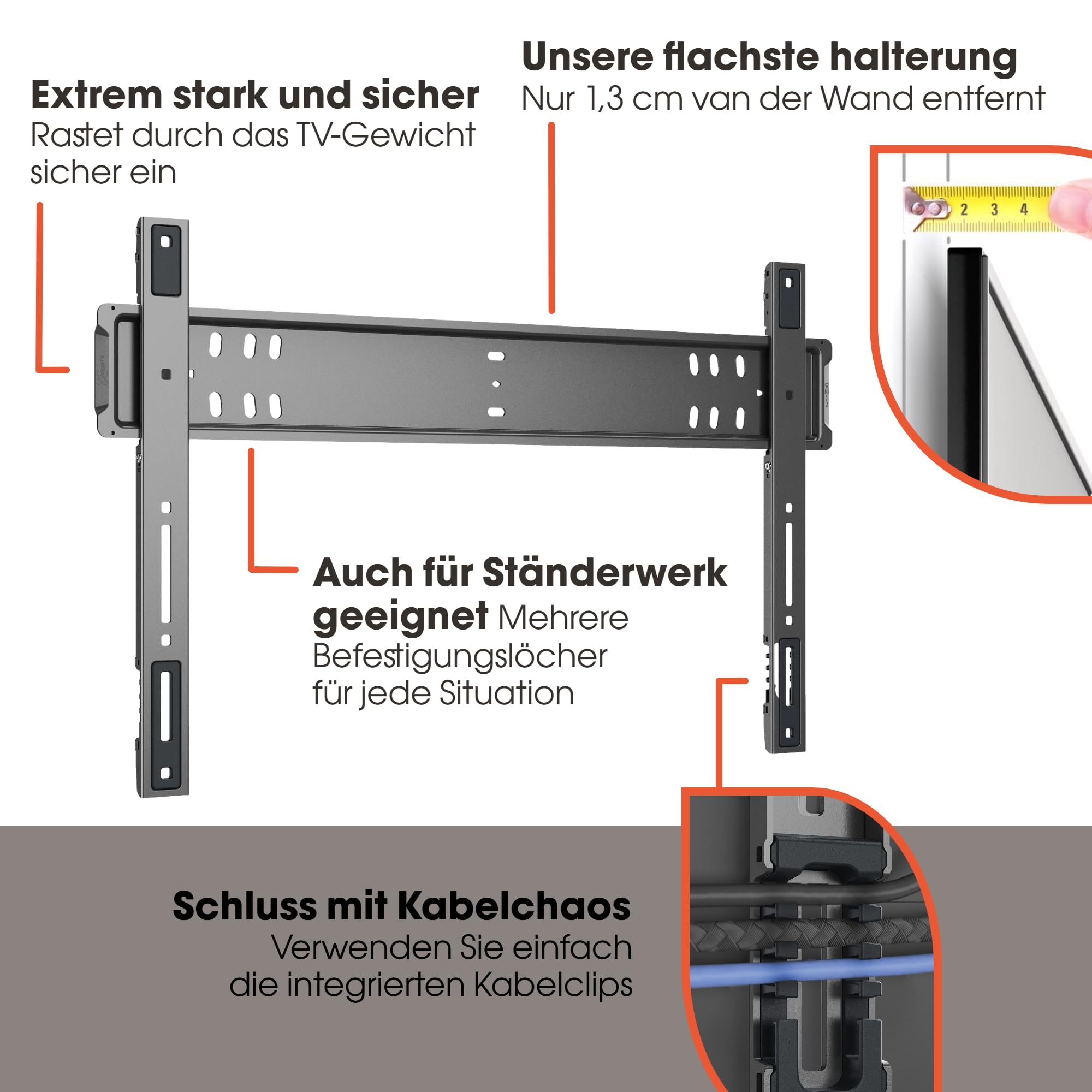 Vogel's Elite TVM 5705 Ultraflache Feste TV-Wandhalterung fur 40-110 Zoll | Nur 13mm Wandabstand, Innovative Einhängehilfe Für Die Sichere Montage Großer TVs, Max 100kg, TÜV-geprüft, VESA Bis 600x400