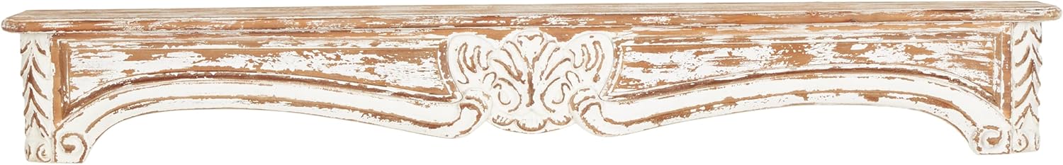 Deco 79 Wood Scroll Room Wall Shelf Distressed 1 Shelf Floating Shelf, Display Shelf 72" x 8" x 9", Light Brown
