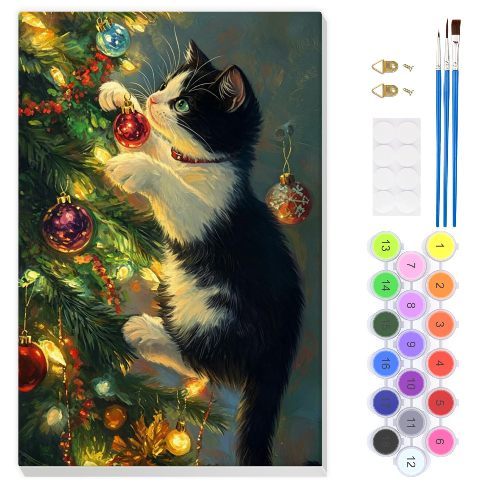 EOBROMD Christmas Cat Paint by Numbers for Adults Beginner with Frame, Paint by Numbers Kits, Painting by Numbers on Canvas, DIY Acrylic Painting Kit Art and Crafts for Home Wall Decor, 8x12inch