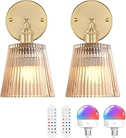 Vista 29 de Juego de dos apliques de pared vintage a pilas, aplique de pared inalámbrico con rosa a pilas con control remoto, luz LED de pared RGB regulable