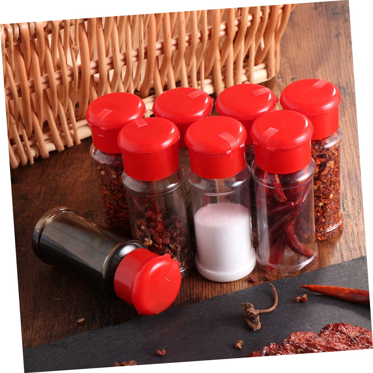 Unomor Salt Bottle Spice Jar Dispenser Measuring Spoon 25pcs Plastic Seasoning Bottles for Kitchen Restaurant Random
