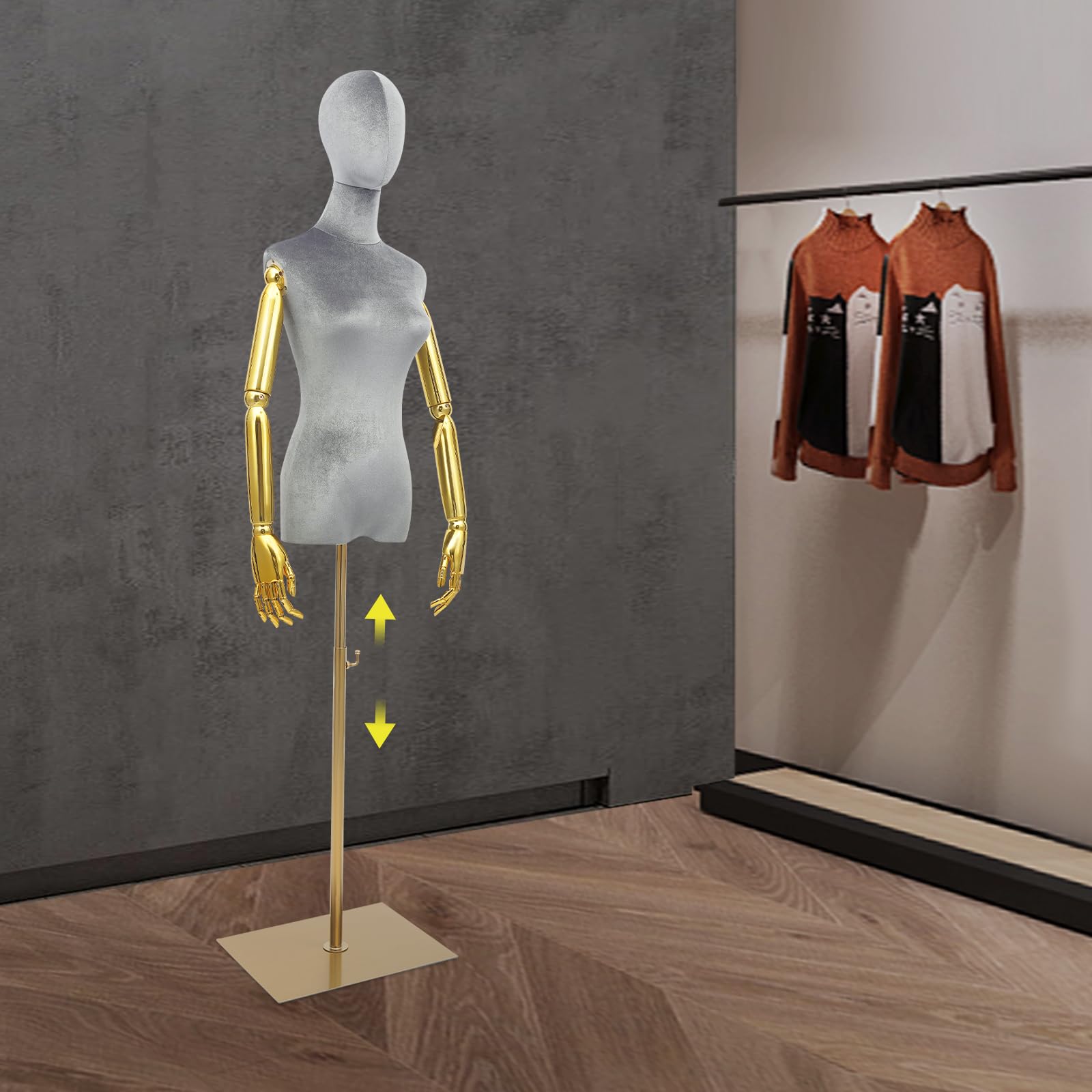 Busto sartoriale da donna, regolabile, 150-200 cm, manichino con braccia articolate e dita, manichino per pantaloni e vestiti, manichino rimovibile con base in metallo per sarti