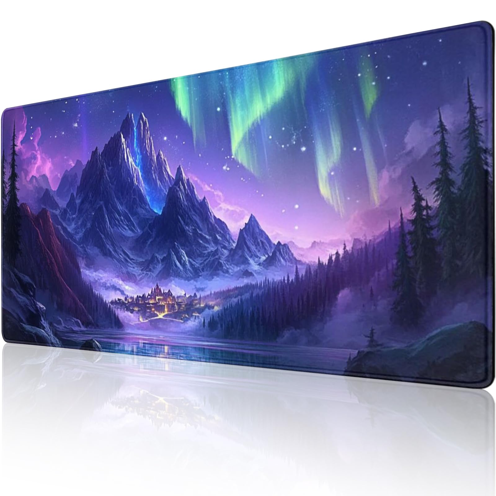 ZOCOZY Extended Mouse Pad Large Gaming Mouse Pads - Aurora Painting Northern Lights Mountains Stars Desk Pad Computer Desk Mat Non-Slip Mousepad for