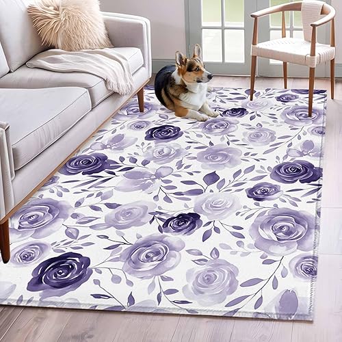 Miniatura 32 de Round Rugs 8ft, Colorful Flowers Non-Slip Area Rugs for Living Room Bedroom Entryway, Watercolor Retro Blue Pink Floral Washable Carpet Runner Rug