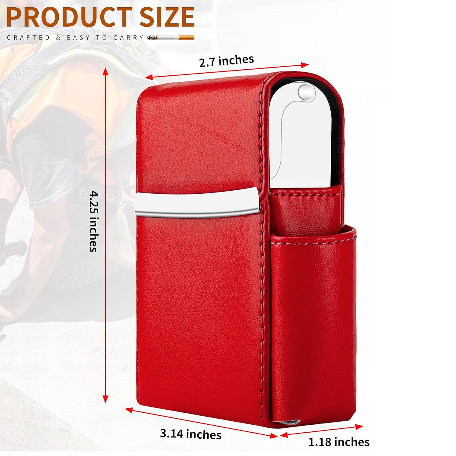 PU Leather Sliding Cigarette Box Case with Lighter Holder and Belt Loop for Men and Women Unisex image 2
