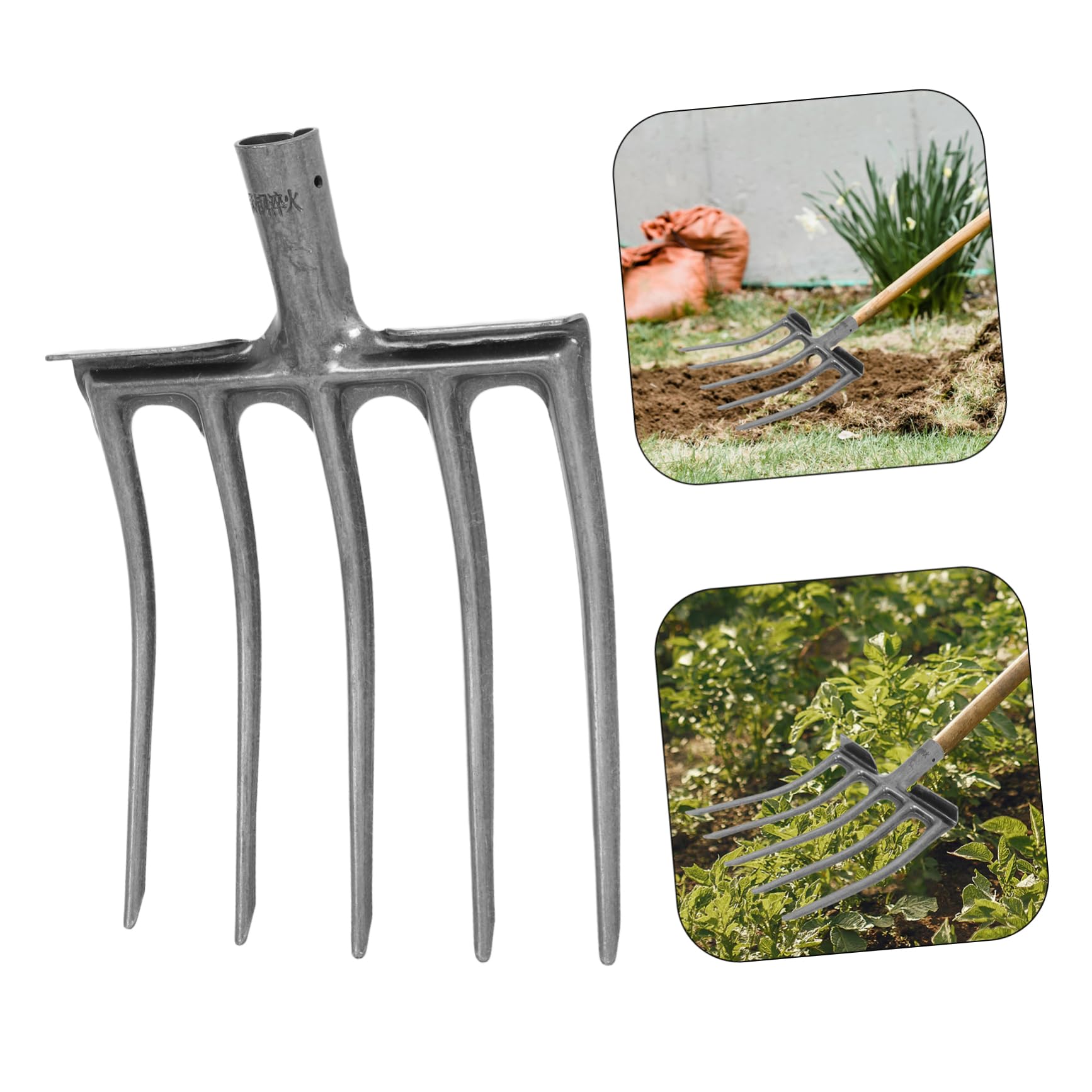 Mipcase Forca da Giardino in Metallo Argento 5 Denti per Applicazioni Versatili e Arieggiamento del Suolo per Aiuole e Campi Agricoli